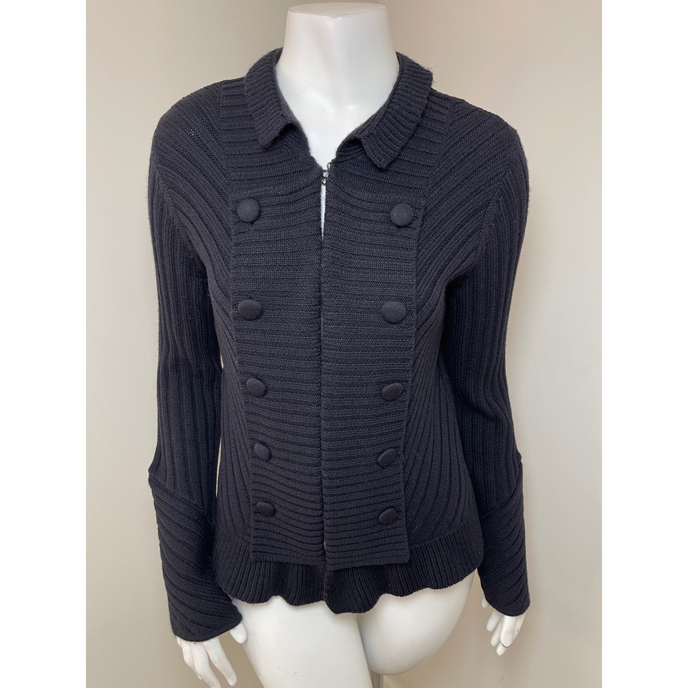 Worth New York Womens 100% Wool Cardigan Sweater Napolean Military Jacket S Navy